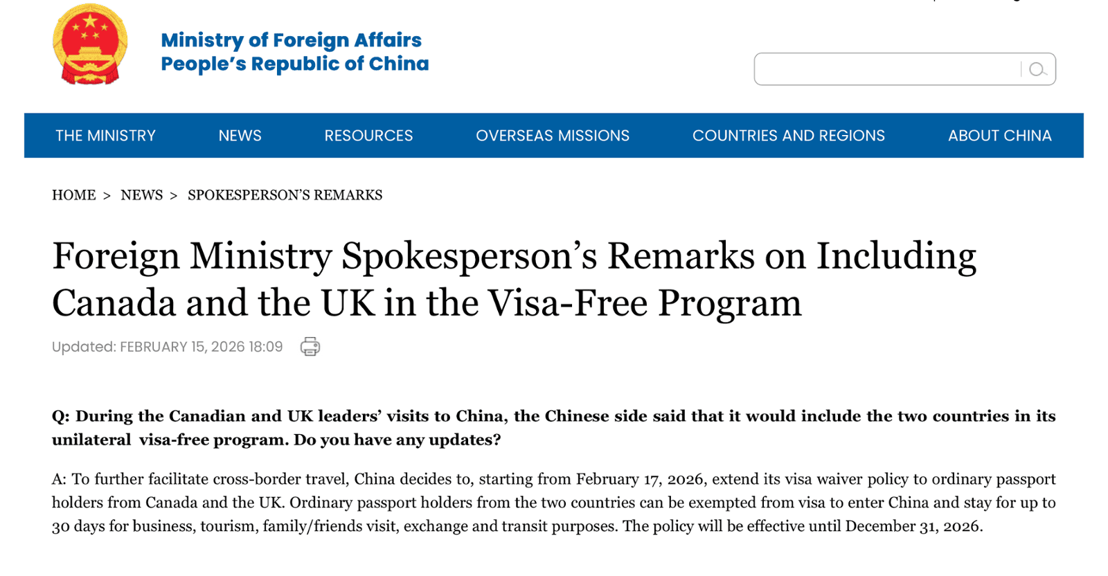 visa-free entry for British and Canadian